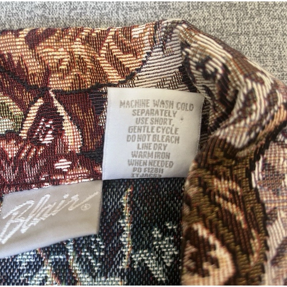 Blair Womens Medium Vintage Tapestry Cat Print Jacket Brown Burgundy Woven - Picture 7 of 9